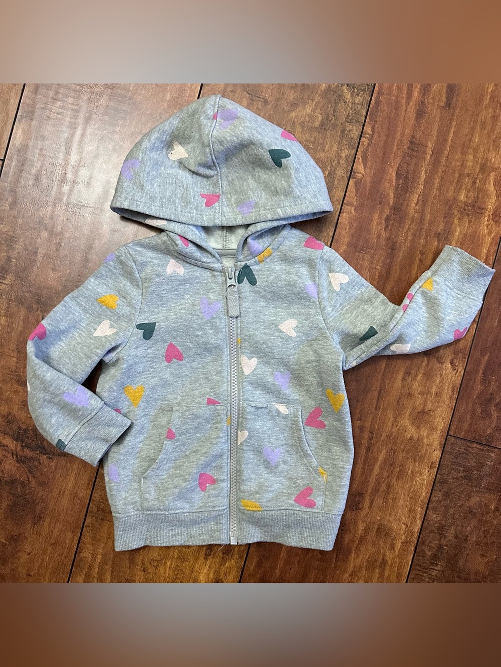 18 mths Girls' Gray Heart-Print Zip Hoodie - Multicolor Hearts